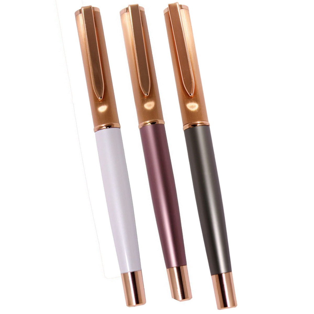 Half Copper Color Roller Ball Pen in White, Rosewood and Grey Color- For Office, College, Personal Use