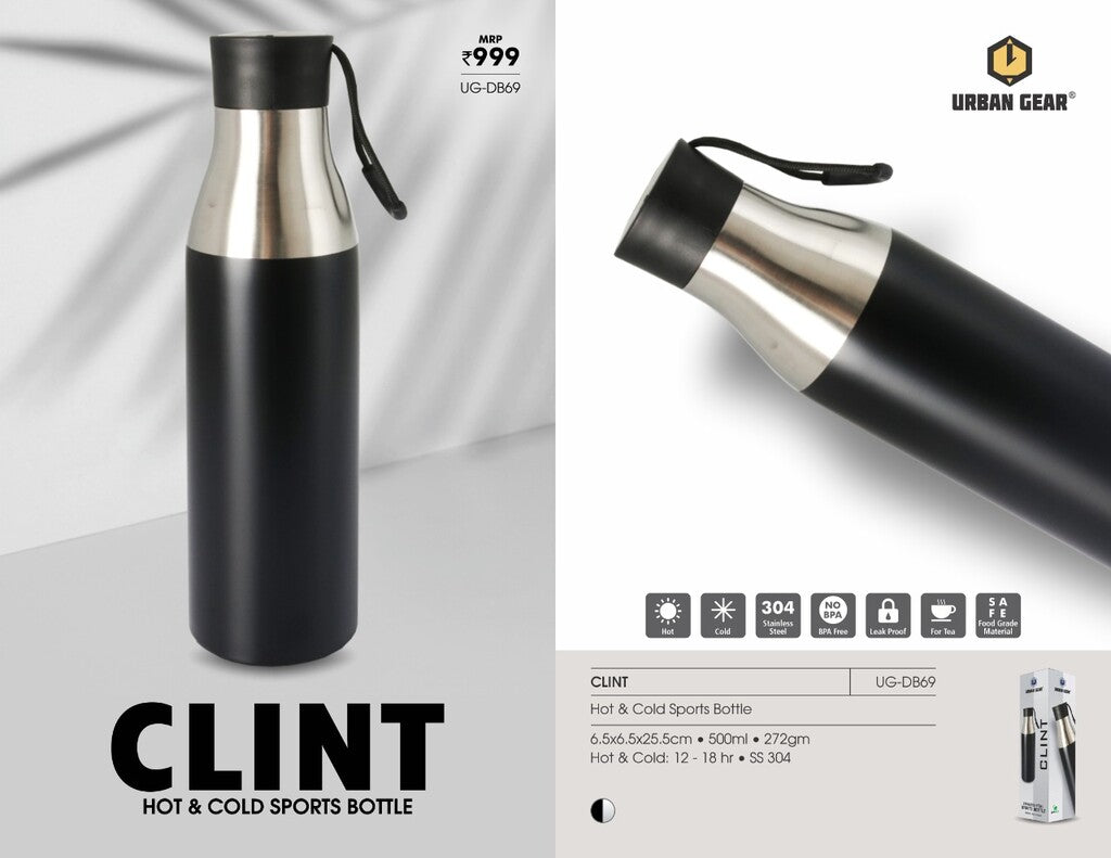 Personalized Engraved Hot and Cold Sports Bottle CLINT - For Return Gift, Corporate Gifting, Office or Personal Use