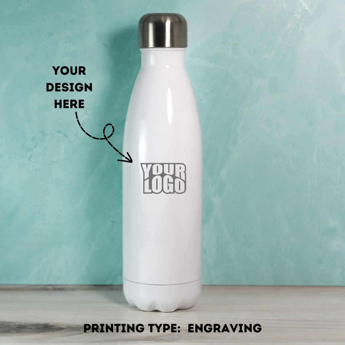 White Insulated Steel Cola Shape Water Bottle Laser Engraved - 500ml - For Return Gift, Corporate Gifting, Office or Personal Use