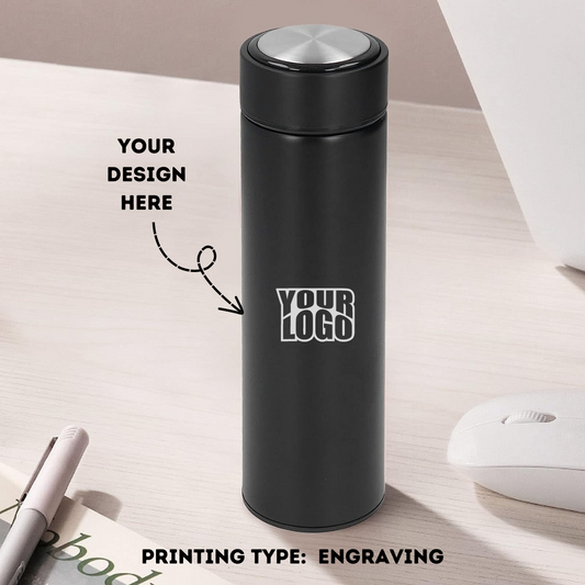 Personalized Black Non-Temperature Insulated Steel Water Bottle Laser Engraved - 500ml - For Corporate Gifting, Return Gift, Event Freebies and Promotions