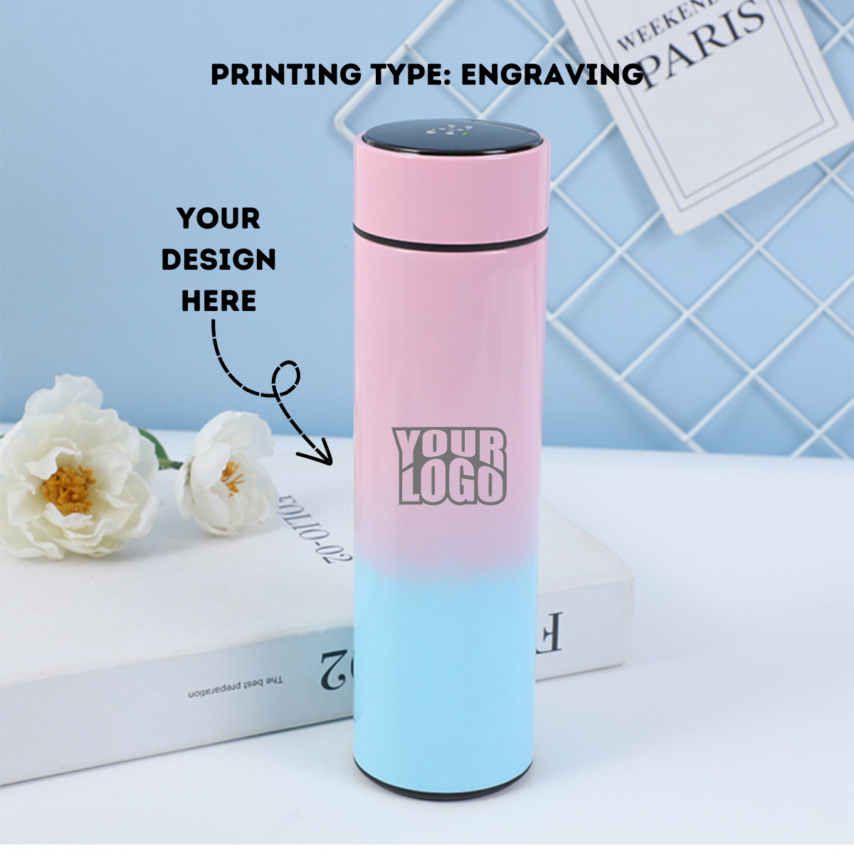 Personalized Dual Tone Temperature Water Bottle - Laser Engraved - For Return Gift, Corporate Gifting, Office or Personal Use
