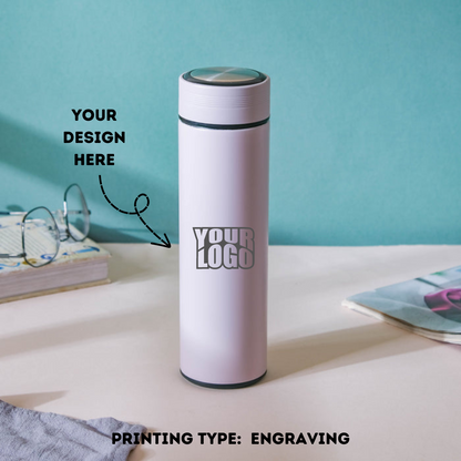 Personalized White Non-Temperature Insulated Steel Water Bottle Laser Engraved - 500ml  - For Return Gift, Corporate Gifting, Office or Personal Use