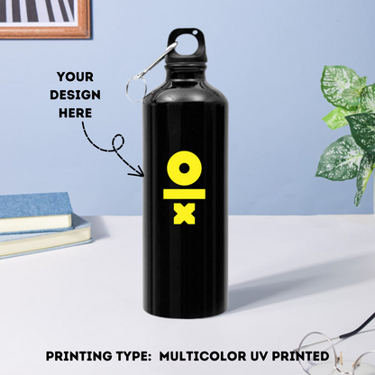 Glossy Black Aluminium Water Bottle Multicolor UV Printed - 750ml - For Corporate Gifting, Return Gift, Event Freebies and Promotions