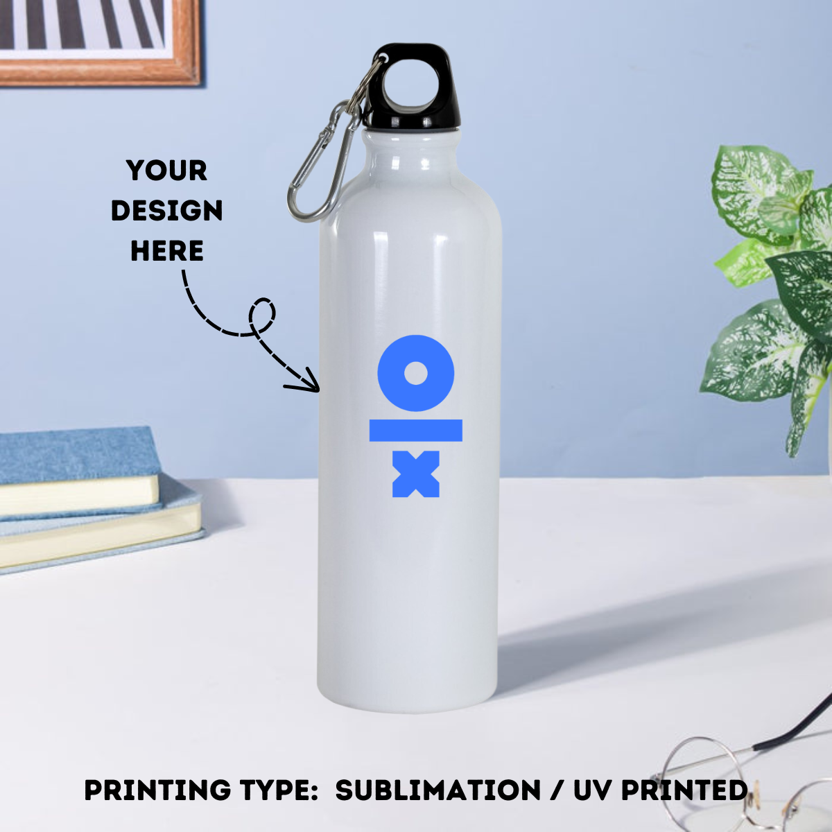 Personalized White Aluminium Water Bottle Multicolor UV or Sublimation Printed - 750ml - For Return Gift, Corporate Gifting, Office or Personal Use