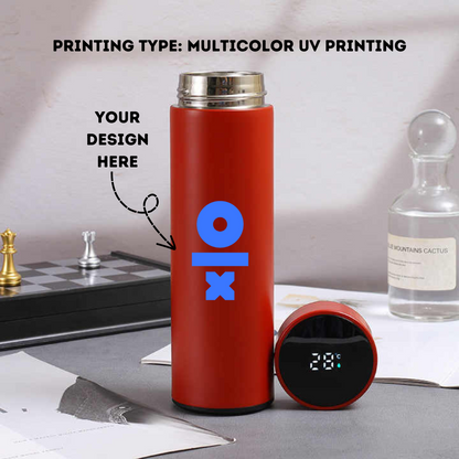 Personalized Red Temperature Water Bottle - Multicolor UV Printed 500ml - For Return Gift, Corporate Gifting, Office or Personal Use