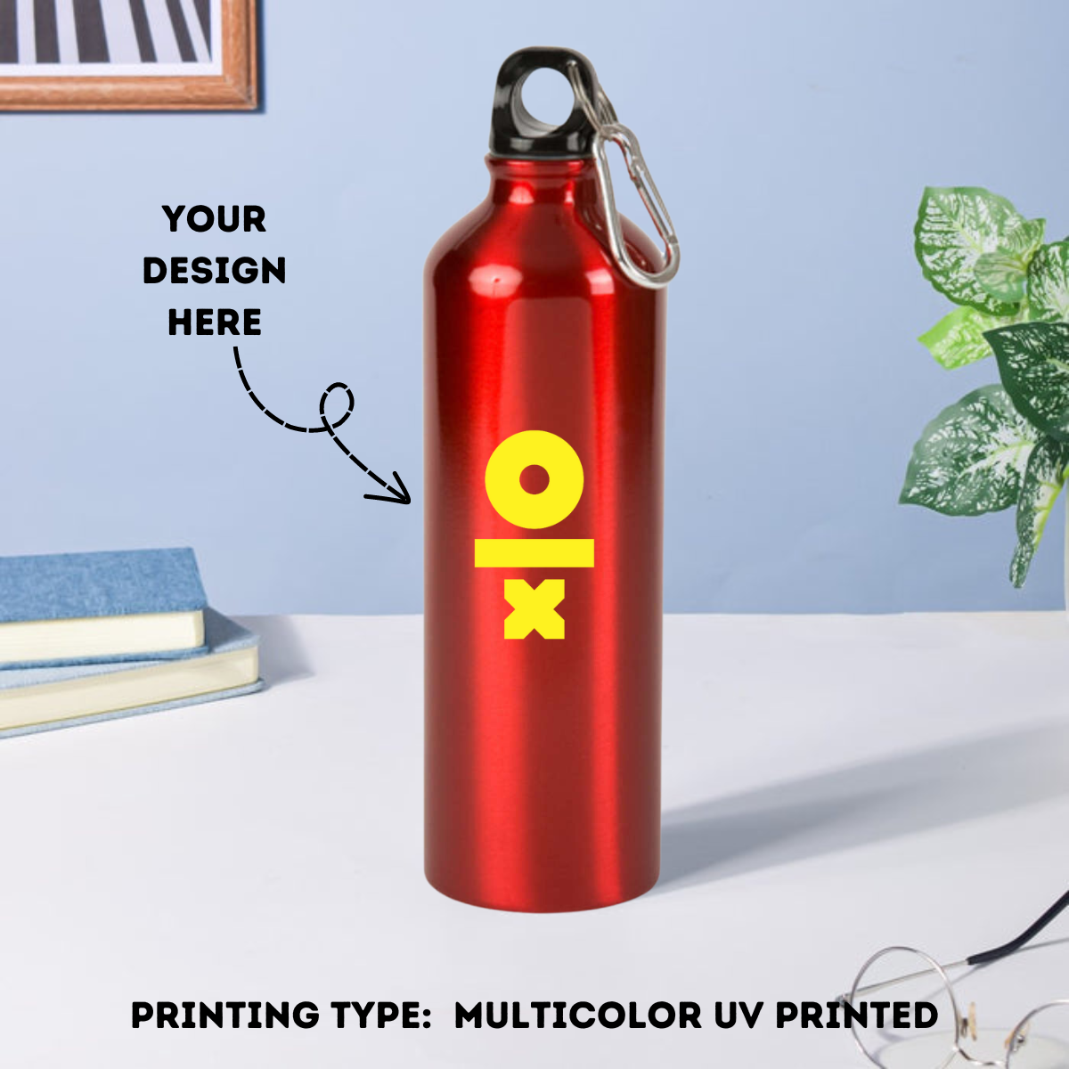 Personalized Red Aluminium Water Bottle Multicolor UV Printed - 750ml - For Return Gift, Corporate Gifting, Office or Personal Use