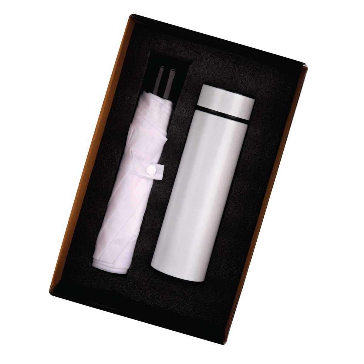 White 2in1 Umbrella and Bottle Gift Set - For Corporate Gifting, Employee Joining Kit, Dealer or Customer Monsoon Gifting HK23