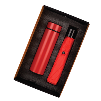 Red 2in1 Umbrella and Bottle Gift Set - For Corporate Gifting, Employee Joining Kit, Dealer or Customer Monsoon Gifting HK18
