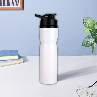 White Steel Sports Sipper Water Bottle Laser Engraved - 750ml - For Return Gift, Corporate Gifting, Office or Personal Use