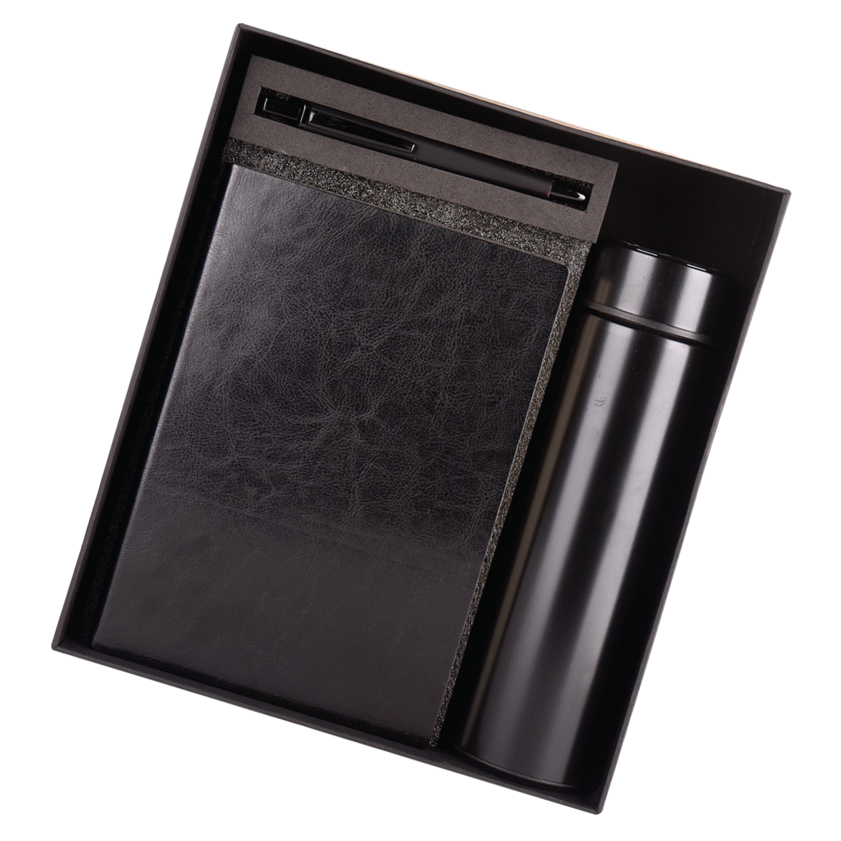 Black 3 in 1 Black Combo Gift Set Bottle, Pen, Soft Diary Notebook - For Employee Joining Kit, Corporate, Client or Dealer Gifting HK37377