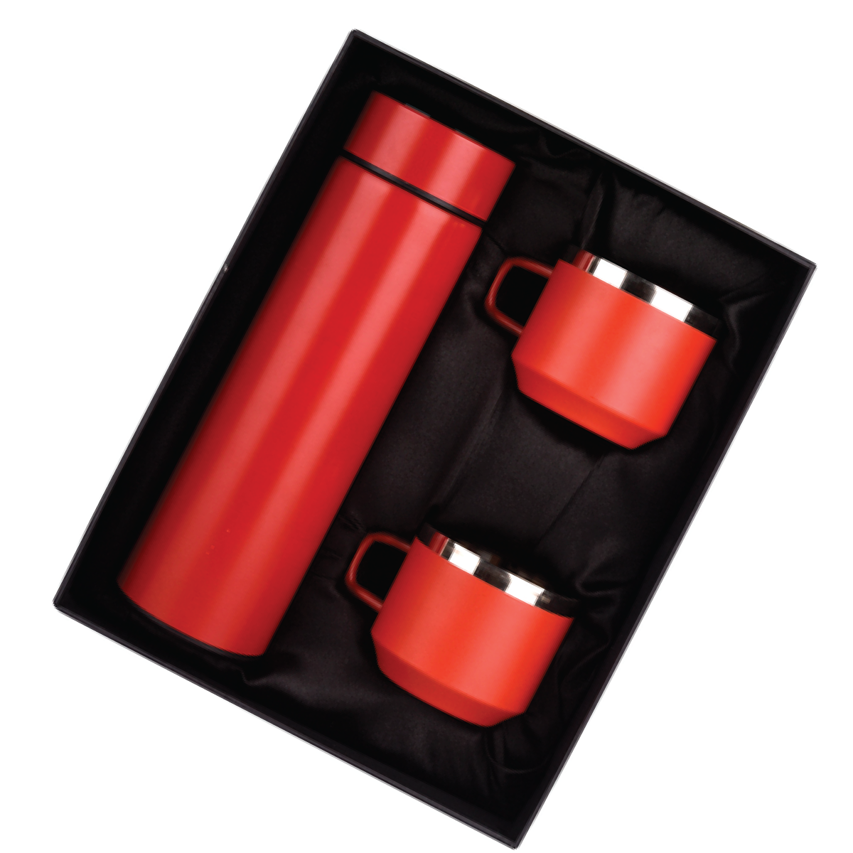 Red Temperature Bottle With 2 Steel Cups Gift Set - For Employee Joining Kit, Corporate, Client or Dealer Gifting HK37333