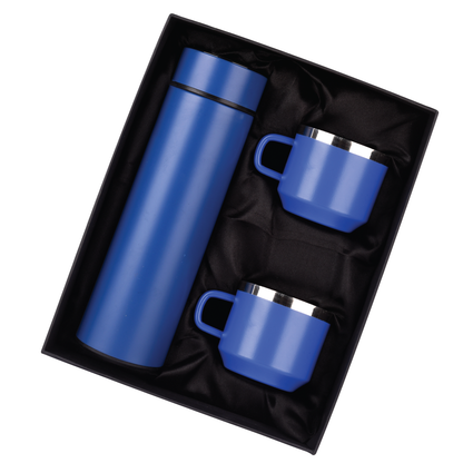Blue 3in1 Combo Gift Set Blue Temperature Bottle With 2 Steel Cups - For Employee Joining Kit, Corporate, Client or Dealer Gifting HK37334