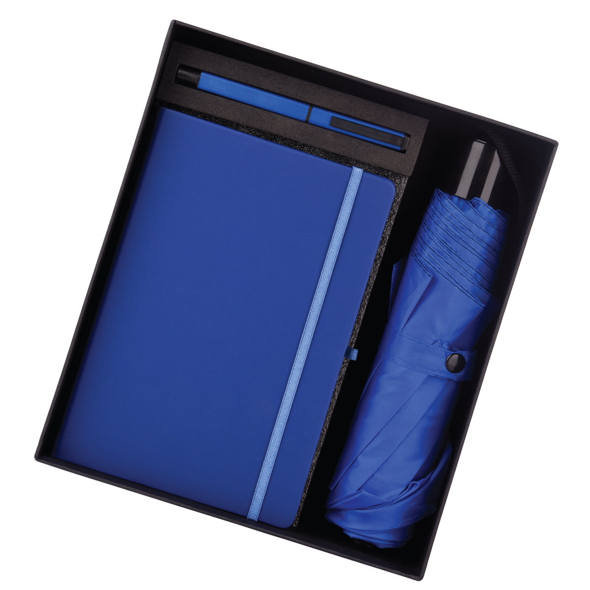 Blue 3 in 1 Black Combo Gift Set Umbrella, Pen, Soft Diary Notebook - For Employee Joining Kit, Corporate, Client or Dealer Gifting HK48