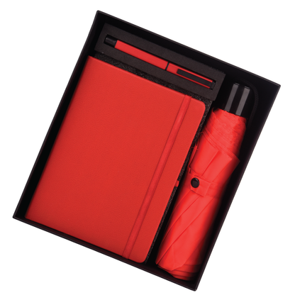 Red 3 in 1 Black Combo Gift Set Umbrella, Pen, Soft Diary Notebook - For Employee Joining Kit, Corporate, Client or Dealer Gifting HK37350