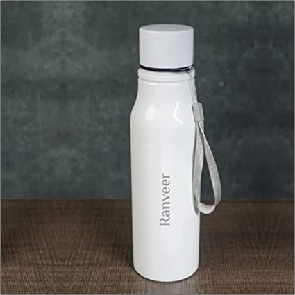 Personalized Premium White Stainless Steel Water Bottle Laser Engraved - 750ml - For Return Gift, Corporate Gifting, Office or Personal Use