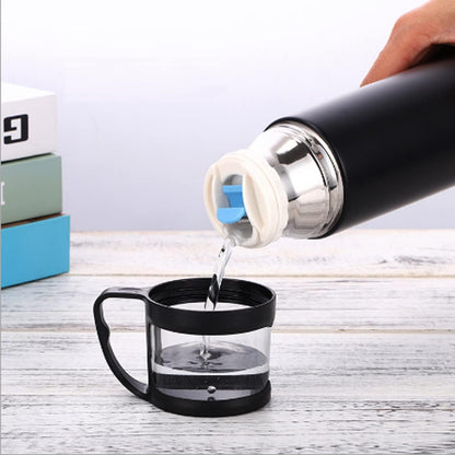 Black Vacuum Thermose Cup with Handle Laser Engraved - 500ml - For Corporate Gifting, Return Gift, Event Freebies and Promotions