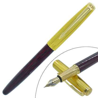 Golden & Marron Color Fountain Pen with Golden Clip - Perfect for Gifting, Luxurious Pen for Writers