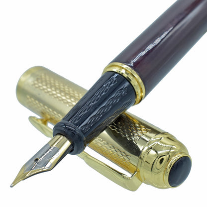 Golden & Marron Color Fountain Pen with Golden Clip - Perfect for Gifting, Luxurious Pen for Writers