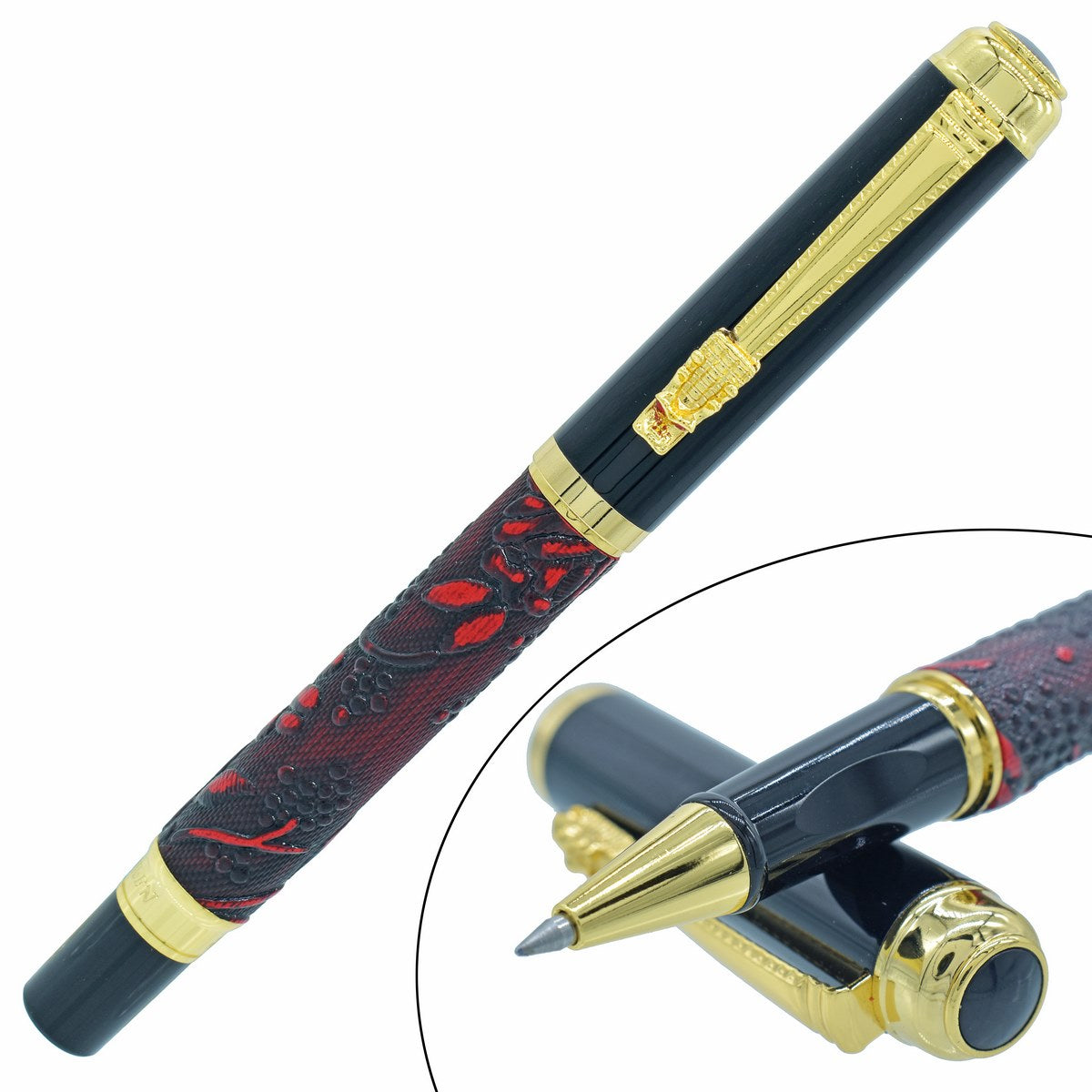 Designer Black Color Roller Ball Pen with Golden Clip - For Office, College, Personal Use