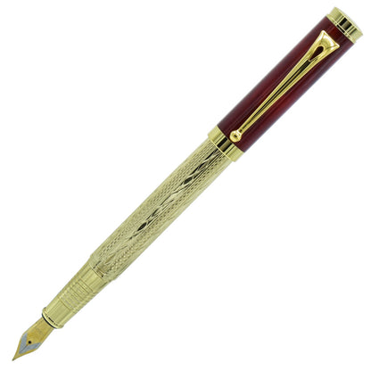 Matte Gold and Red Color Fountain Pen with Golden Clip - Perfect for Gifting, Luxurious Pen for Writers