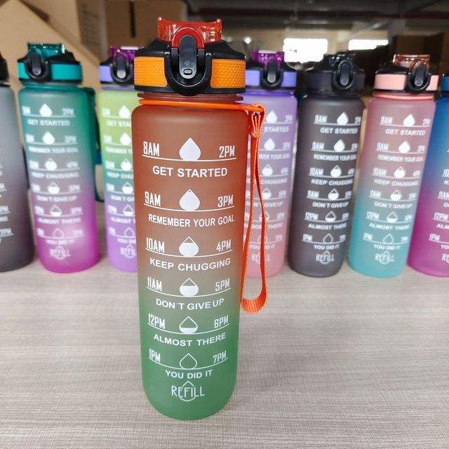 1000ml Motivational Gym, Yoga, Home, Travel Water Bottle - Assorted Colors - For Return Gift, Sports Day Gift