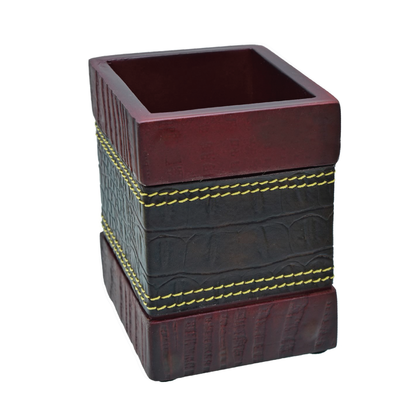 Square Leather Pen Stand - For College, Shops, Office Use, Corporate Gifting, Promotions