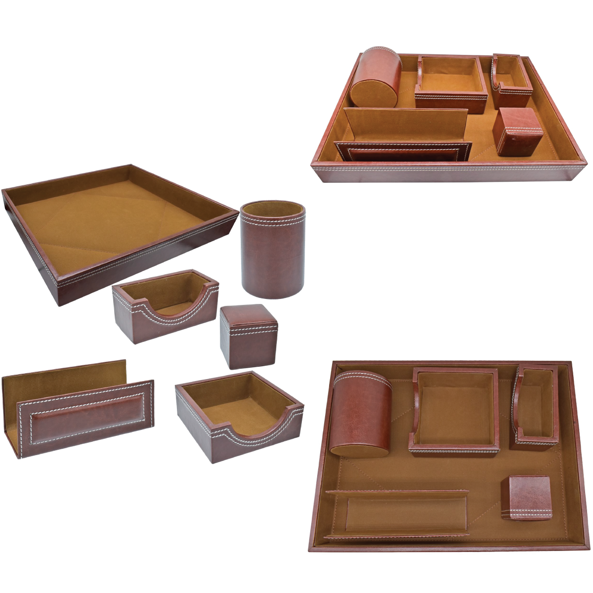 Brown 6in1 Premium Leather Table Stationery Combo Set - For Office Use, Personal Use, Corporate Gifting, Return Gift JATSS601