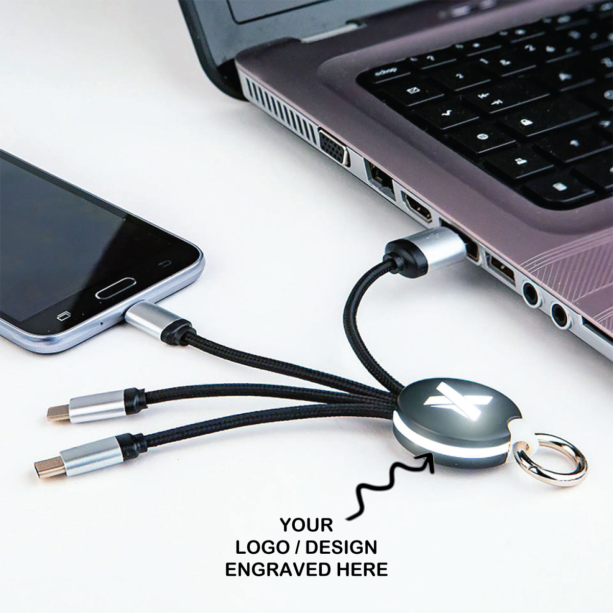 Personalized Engraved Glowing Logo Charger Cable - For Office Use, Personal Use, or Corporate Gifting BGC78