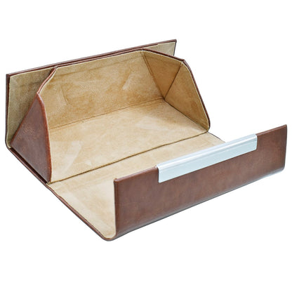 Brown Leather Folding Goggles Holder - For Office Use, Personal Use, Corporate Gifting, Return Gift JACASE-BN
