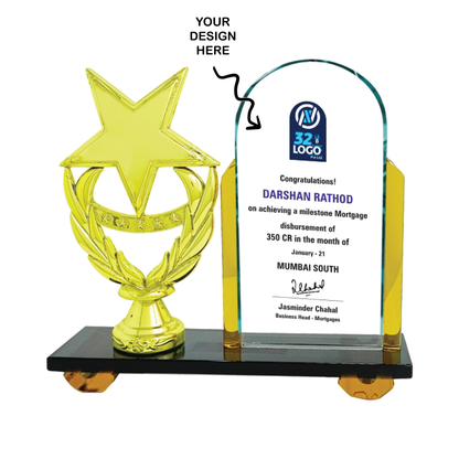 Personalized Victory Crystal Award Trophy - For Employee Recognition, Corporate Gifting, Award Shows, Sports Event, Competition, Students Reward - MA492