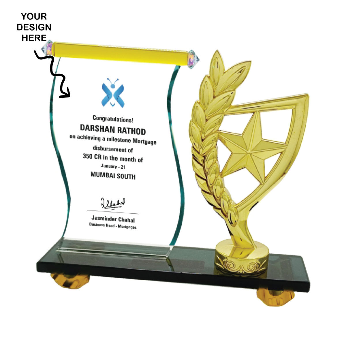 Personalized Starfish Crystal Award Trophy - For Employee Recognition, Corporate Gifting, Award Shows, Sports Event, Competition, Students Reward - MA495