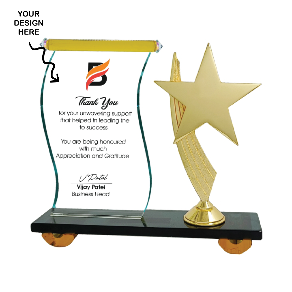 Personalized Starfish Crystal Award Trophy - For Employee Recognition, Corporate Gifting, Award Shows, Sports Event, Competition, Students Reward - MA496
