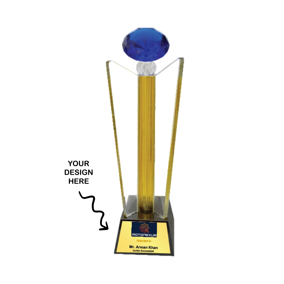 Personalized Optic Crystal Award Trophy - For Employee Recognition, Corporate Gifting, Award Shows, Sports Event, Competition, Students Reward - MA532