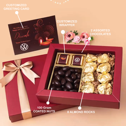 Customized Chocolate Wrapper with Greeting Message Chocolate, Nuts, and Sweet Combo Gift Set - For Employees, Dealers, Customers, Stakeholders, Personal or Corporate Diwali Gifting CV7