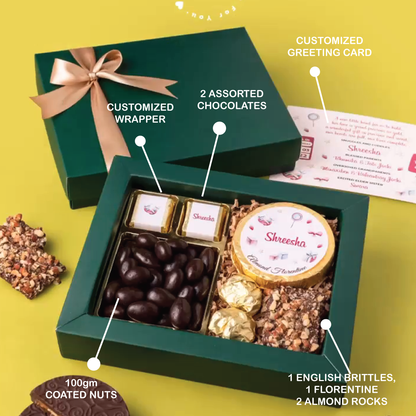 Customized Chocolate Wrapper with Greeting Message Chocolate, Sweet, and Nuts Combo Gift Set - For Employees, Dealers, Customers, Stakeholders, Personal or Corporate Diwali Gifting CV2