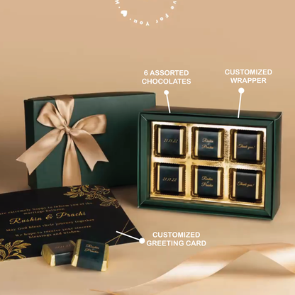 Customized Chocolate Wrapper with Greeting Message and Set of 6 Chocolates Combo Gift Set - For Employees, Dealers, Customers, Stakeholders, Personal or Corporate Diwali Gifting CV28