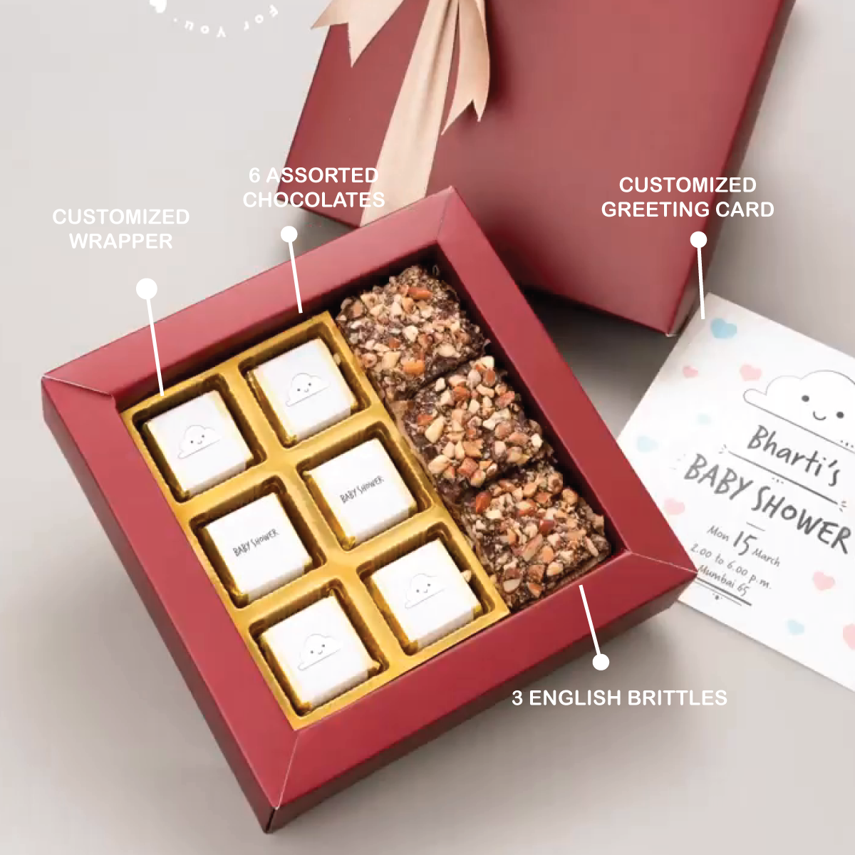 Customized Chocolate Wrapper with Greeting Message Chocolates, and English Brittles Combo Gift Set - For Employees, Dealers, Customers, Stakeholders, Personal or Corporate Diwali Gifting CV21