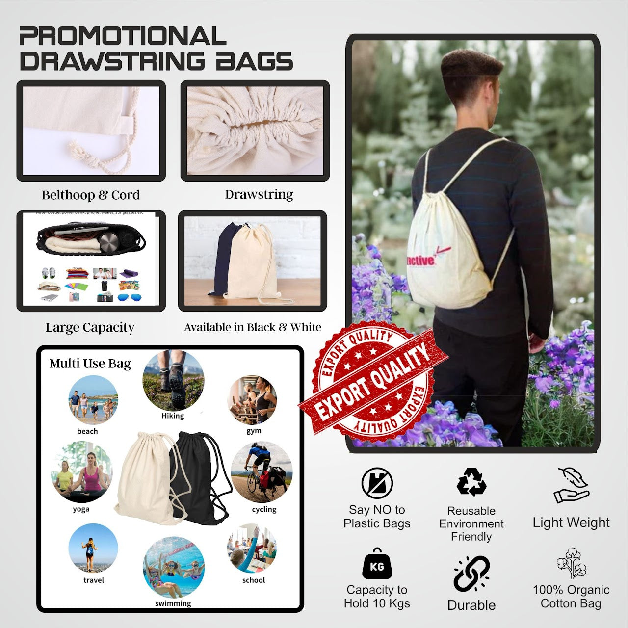 Personalized Black Promotional Drawstring Bag - For Corporate Gifting, Event or Exhibition Freebies, Promotions