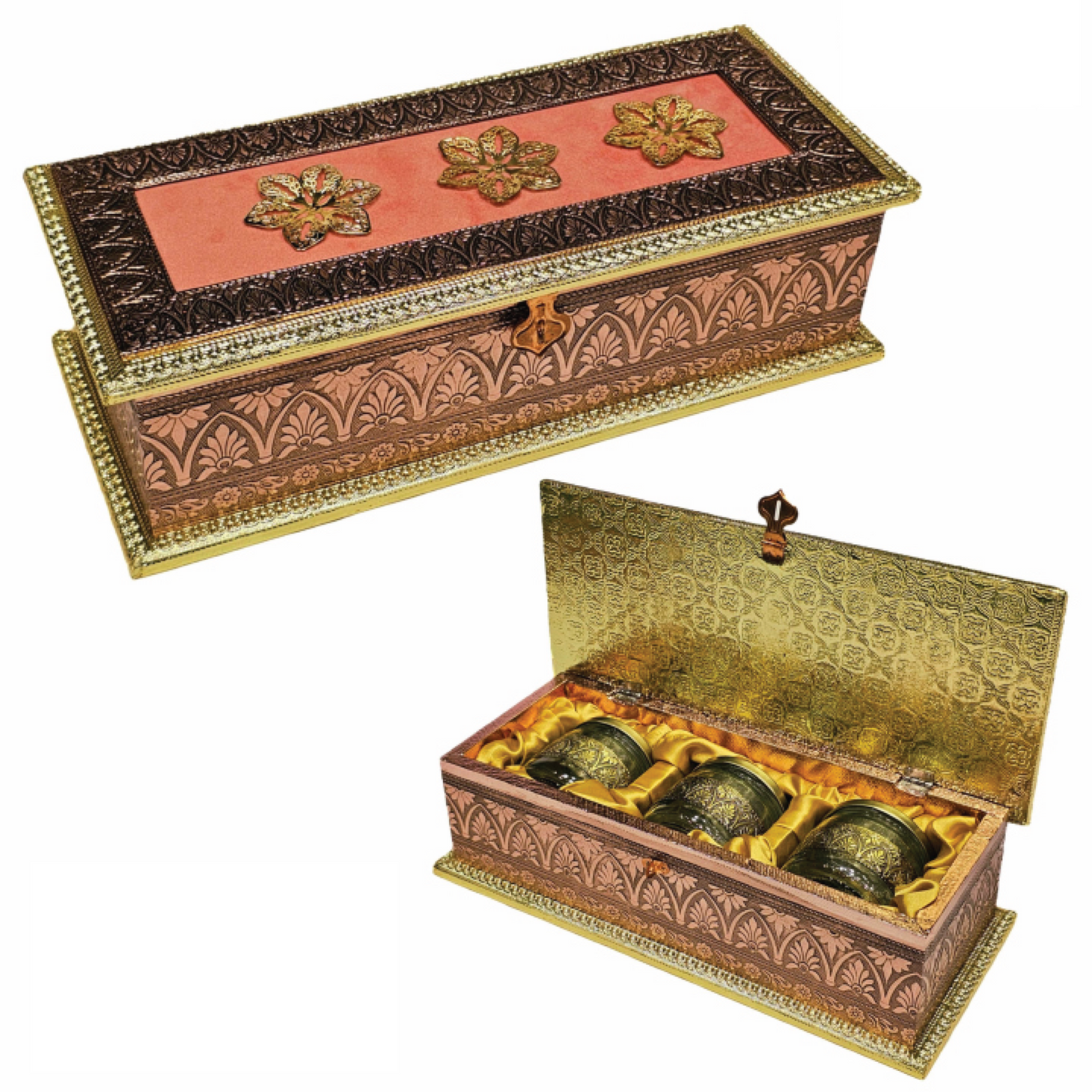 Empty DryFruit Metal Box with 350ml Salsa 3 Jar Set - For Dryfruit Packing, Mukhwas Packing, Diwali Packaging, Diwali Gifting, Corporate Gifting VWa23