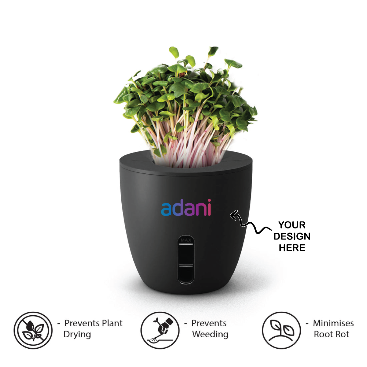 Personalized Self Watering Plant Pot - For Employee Joining Kit, Corporate Gifting, Return Gift, Event Gifts, Promotional Gifting