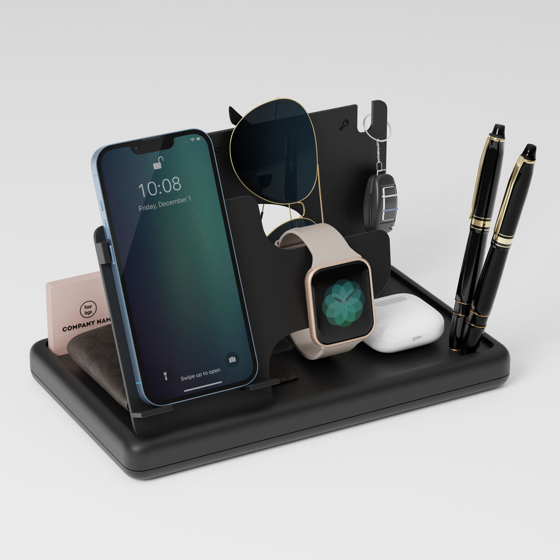 Personalized Multifunctional Desk Organizer with Smartphone, Watch, Sunglasses, Keychain, Wallet and Business Card Holder - For Corporate Gifting, Birthday Gift, Return Gift, Exhibition Gift, Event Freebies, Promotional Gift