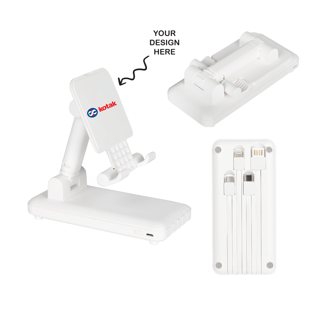 Personalized White 10000mAh Power Bank cum Mobile Stand - For Corporate Gifting, Event Gifting, Freebies, Promotions - EnCase P0206