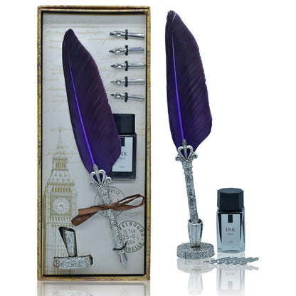 Silver Feather Fountain Pen Gift Set - For Return Gift, Office Use, Personal Use, or Corporate Gifting JAGSFP-B