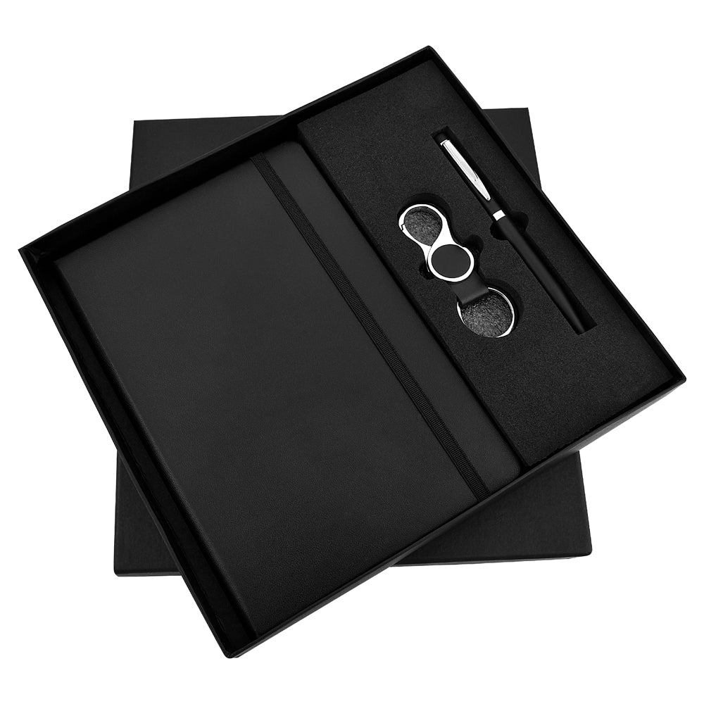 Black Notebook Diary, Keychain, and Pen 3in1 Combo Gift Set - For Employee Joining Kit, Corporate, Client or Dealer Gifting, Events Promotional Freebie JKSR158