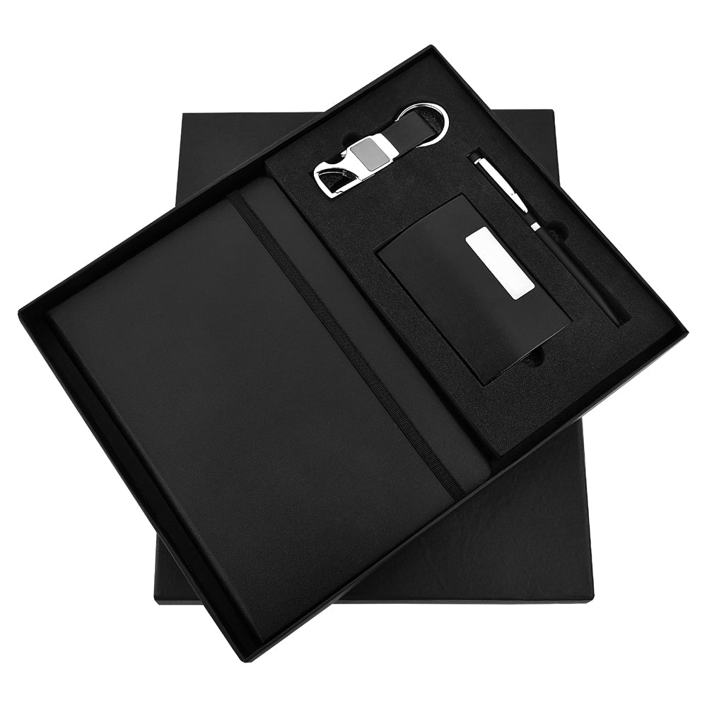 Black Notebook Diary, Keychain, Cardholder, and Pen 3in1 Combo Gift Set - For Employee Joining Kit, Corporate, Client or Dealer Gifting, Events Promotional Freebie JKSR159