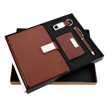 Brown Notebook Diary, Keychain, Cardholder, and Pen 3in1 Combo Gift Set - For Employee Joining Kit, Corporate, Client or Dealer Gifting, Events Promotional Freebie JKSR161