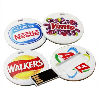 Fully Both Side Personalized Round Shape Card USB Pendrive for Promotions, Giveaway, Corporate, and Personal Gifting HKCS003