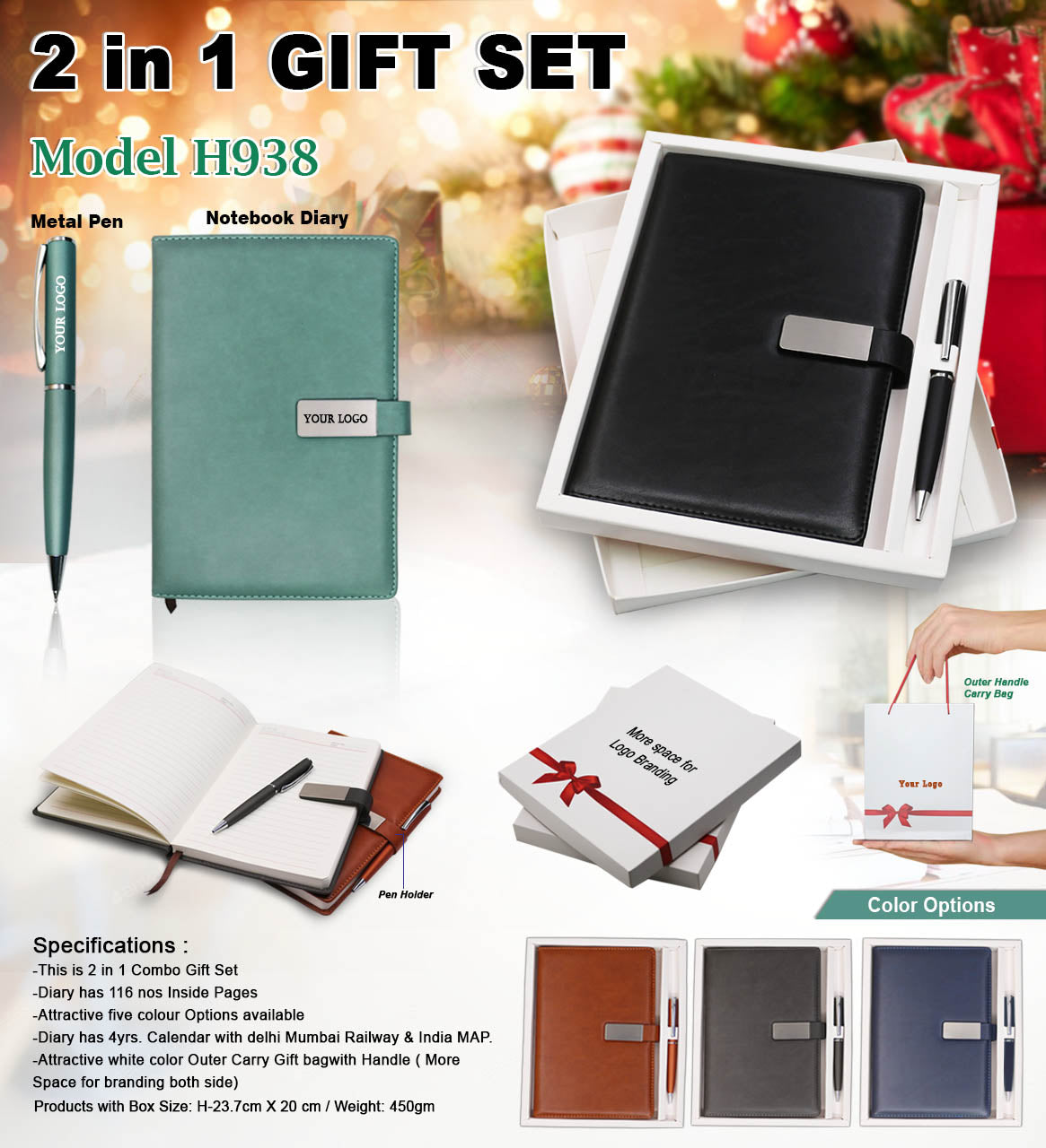 Gift Set 2in1 Notebook Diary, and Pen - For Employee Joining Kit, Corporate, Client or Dealer Gifting H938