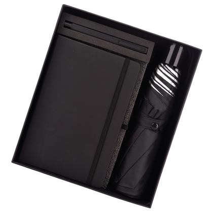 Black 3 in 1 Combo Gift Set Umbrella, Pen, Soft Diary Notebook - For Employee Joining Kit, Corporate, Client or Dealer Gifting HK37347
