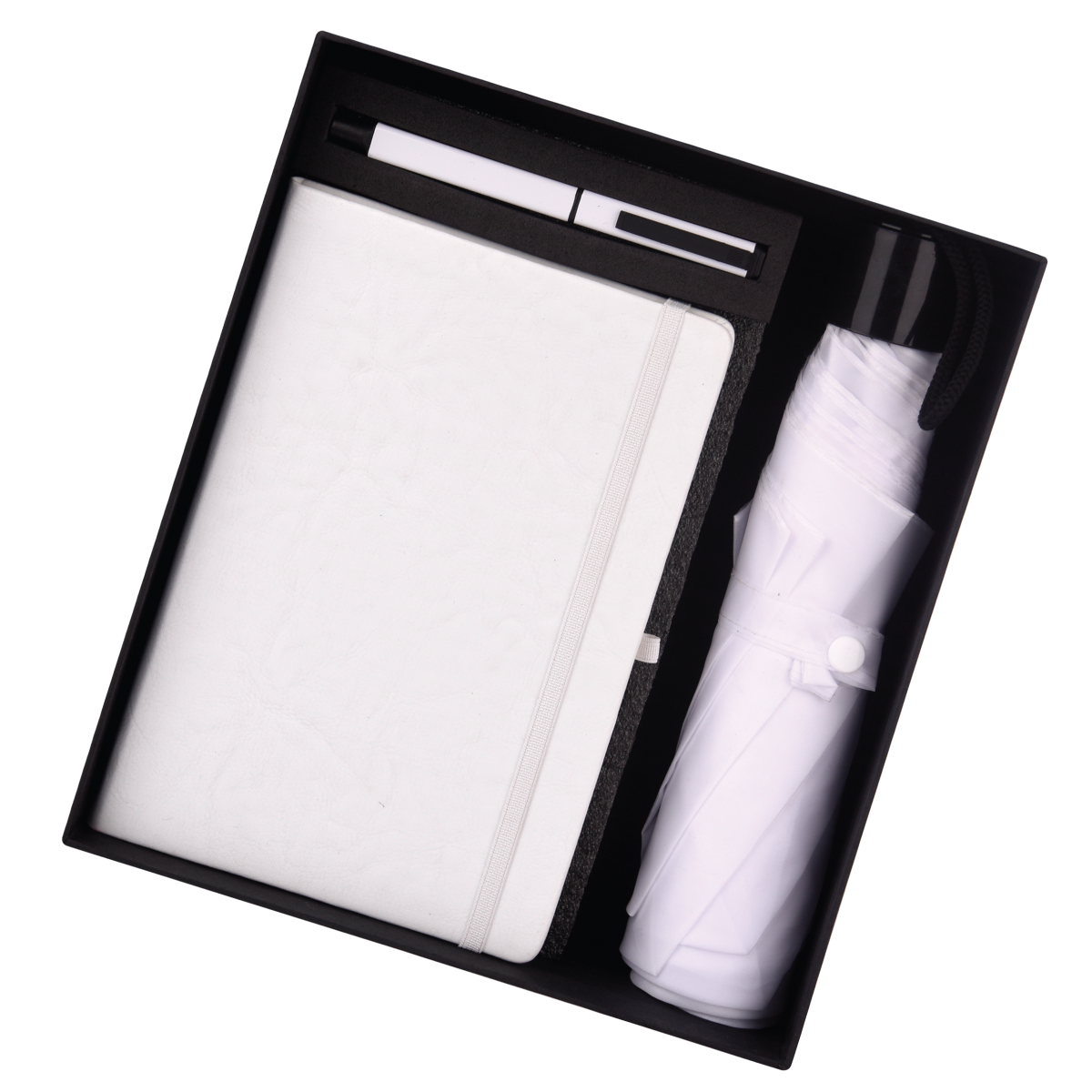 White 3in1 Gift Set Umbrella, Notebook Diary, and Pen - For Employee Joining Kit, Corporate, Client or Dealer Gifting HK37348